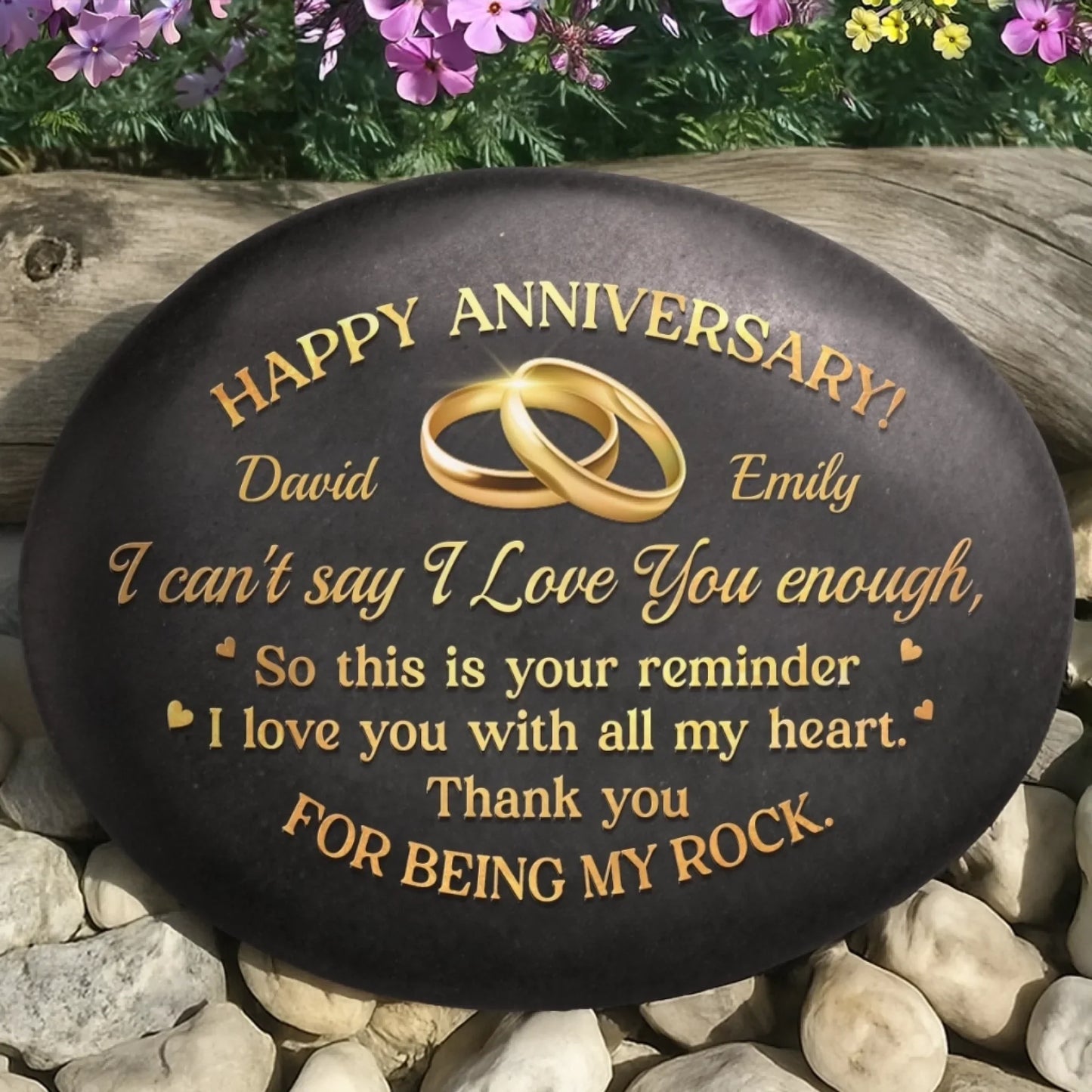 Custom Printed Rock - Personalized Anniversary Wedding Gifts For Husband And Wife, Him And Her - Love Grows With Time